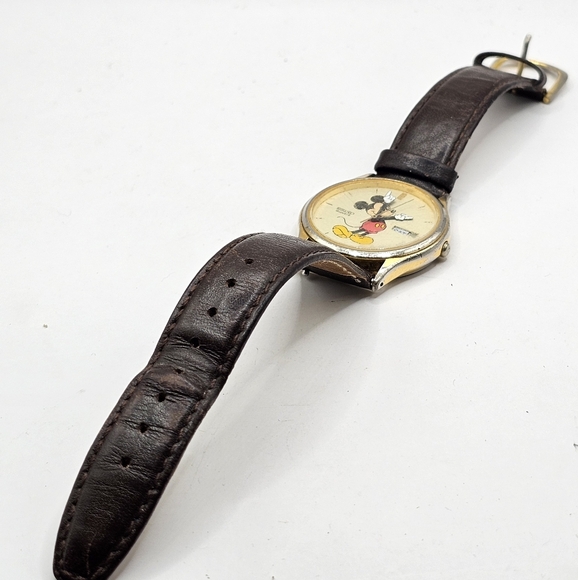 1990's Men's Seiko Mickey Mouse Gold Wristwatch SV23-7079 Day/Date Untested - Picture 5 of 8
